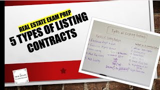 5 Types of Listing Contracts  Real Estate Exam Prep Videos [upl. by Aufmann]