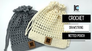 Crochet Drawstring Netted Pouch  Free Pattern [upl. by Brittaney89]