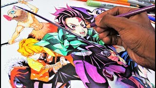 Drawing EPIC Kimetsu No YaibaDemon Slayer鬼滅の刃 [upl. by Arotahs]