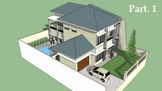 Sketchup tutorial house building Part 1 [upl. by Adrell]