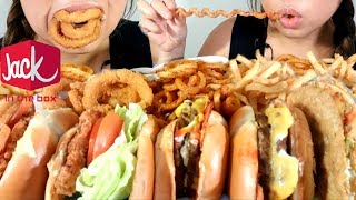 No Talking ASMR JACK in the BOX Mukbang 먹방 Double Bacon Cheeseburger Curly Onion Rings suellASMR [upl. by Annaeiluj]