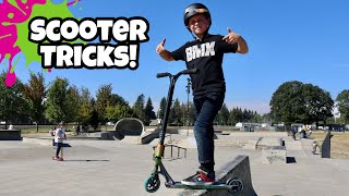 Scooter Skatepark Tricks First Time [upl. by Nnylarac]