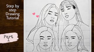 How to draw BLACKPINK Group Sketch step by step Outline  Drawing Tutorial  YouCanDraw [upl. by Elockin458]