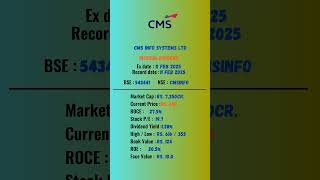 Cms Info Systems Ltd latest news  ExDate 11 FEB 2025  stockmarket shots nse [upl. by Lovato983]