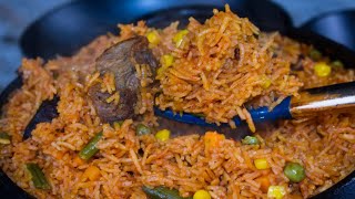 How to prepare the perfect beef and vegetables jollof rice [upl. by Ahsikahs]