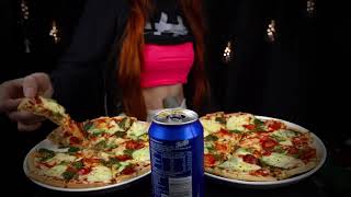 ASMR STOMACH SOUNDS  Eating TWO Pizzas 🍕🍕 Loud growling noises upset stomach [upl. by Melac830]