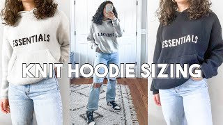 Womens FOG Essentials Knit Hoodie Sizing  Comparing 2 Different Sizes [upl. by Yecnahc]