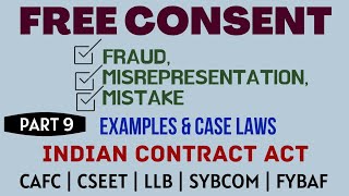 Fraud  Misrepresentation  Mistake  Free Consent  Indian Contract Act  Caselaws  Example [upl. by Greeson]