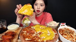 SUB토핑가득 고구마피자 페퍼로니 반반피자에 치즈크림파스타 먹방🍕ft핫윙 Pepperoni amp Sweet Potato Pizza amp Pasta Mukbang ASMR [upl. by Arotal]