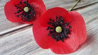 Paper flower poppy  How to make crepe paper Poppy  Craft Tutorial amp FREE TEMPLATE [upl. by Barthol]