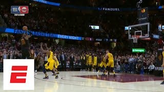 Full sequence LeBron James blocks Victor Oladipo hits gamewinning 3 in Game 5 vs Pacers  ESPN [upl. by Yelyr]