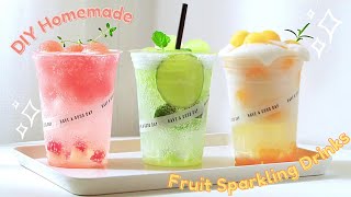 DIY Homemade Fruit Sparkling Drink  Peach  Honeydew  Orange  Sparkling Water Home Café [upl. by Micah]