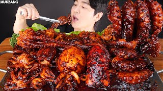 ASMR MUKBANG  BLACK BEAN SEAFOOD BOIL 🐙 OCTOPUS SQUID MUSHROOM COOKING EATING SOUNDS 짜장 해물찜 먹방 [upl. by Pacificas]