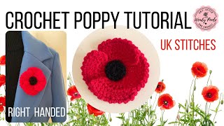 Crochet Poppy Tutorial  Right Handed [upl. by Kovar135]