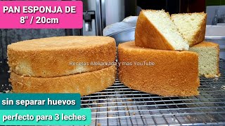 como hacer pan esponja sponge cake en 8quot 20 cm SIN SEPARAR HUEVOS perfecto para pastel 3 leches [upl. by Oriane]