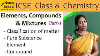 Elements compounds and mixtures part 1class 8  ICSEHomeSchoolChannel [upl. by Attelahs529]