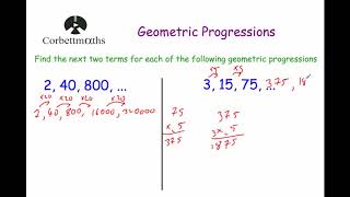 Geometric Progressions  Corbettmaths [upl. by Elehcor583]