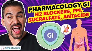 Pharmacology GI  H2 Blockers PPI Sucralfate Antacids nursing RN PN NCLEX [upl. by Yarased]