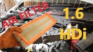 How To AIR FILTER change removal replacement 16 HDi Peugeot Citroen [upl. by Goldia277]