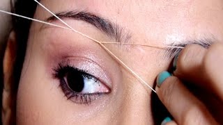 Painless Eyebrow Threading Tutorial At Home Useful Tips  SUPER EASY [upl. by Jovitah]