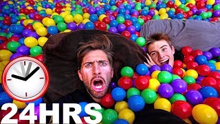 24HR CHALLENGE IN TRAMPOLINE BALL PIT 160000 BALLS [upl. by Somerville]