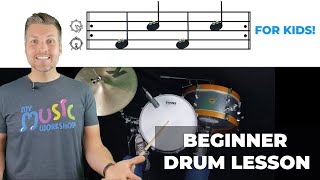 Easy First Drum Set Lesson for Kids  Beginner Drum Beat [upl. by Devaj]