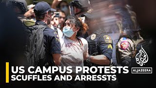 Scuffles and arrests at UT Austin Columbia suspends proPalestine students [upl. by Nevet856]