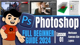 Photoshop Basics for Beginners Design Layers Workspace [upl. by Munniks10]