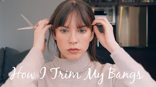 HOW TO TRIM YOUR BANGS AT HOME Plus Tips for Disguising Bangs [upl. by Anilet]