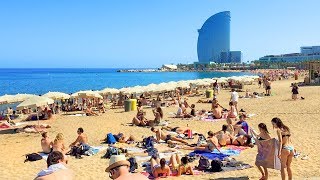 BARCELONA BEACH WALK along Barceloneta Beach Promenade  Spain [upl. by Akeber]