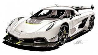 Realistic Car Drawing  Koenigsegg Jesko  Time Lapse [upl. by Tiphani]