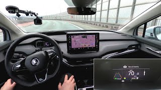 Skoda Enyaq iV Travel Assist reallife test ACC  Lane Assist traffic jam assist  1001cars [upl. by Dobrinsky]