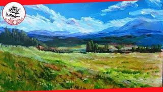 How to Paint a Landscape with acrylics step by step SUBTITLED [upl. by Nairbal10]