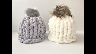 HOW TO HAND KNIT A CHUNKY CHENILLE HAT IN 30 MINUTES [upl. by Ahsinned]