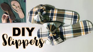 DIY SLIPPERS How to Make Slippers Using Scrap Fabric amp Damaged Flip Flops Easy amp No Sew ♥️ Angel [upl. by Kistner579]