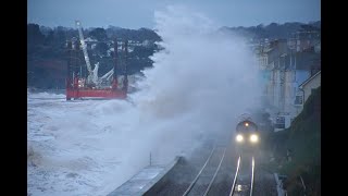 Severe Weather with Waves crashing over trains on the Dawlish Sea Wall from Storm Darcy 110221 [upl. by Mayes804]