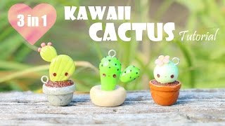 Kawaii Cactus│3 in 1 Polymer Clay Tutorial [upl. by Llechtim]