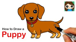 How to Draw a Dachshund Puppy Dog Easy [upl. by Dorothee201]