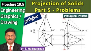 Projection of Solids Tamil Part 5Problem Lecture 105 Engineering Graphics Pentagonal Pyramid [upl. by Marylee862]