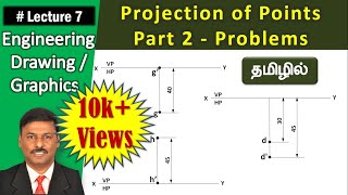 Projection of Points Tamil Part 2Problems  Lecture 7  Engineering Graphics DrSMalligarjunan [upl. by Bosch]