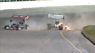 International Supermodified Association 2019 Oswego Speedway Hard Crash [upl. by Kcirderfla461]