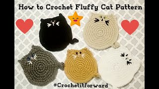 How to Crochet Fluffy Cat Pattern  Crochet Cat Coaster  Easy Cat Applique  Crochet Halloween Cat [upl. by Notgnillew168]