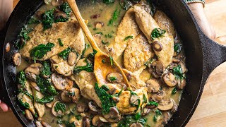 Creamy Garlic Mushroom Chicken  One Pan Recipe [upl. by Adlanor317]