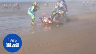 Broken down motorcross bike causes CRASH during beach race [upl. by Duquette]