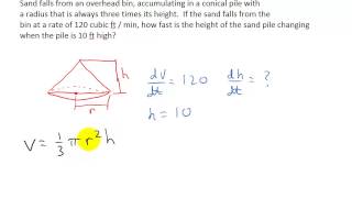 Calculus Related Rates  How Fast is a Conical Sand Pile Changing [upl. by Dianthe429]