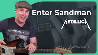 How to play Enter Sandman by Metallica  Easy Guitar Lesson [upl. by Arratal]